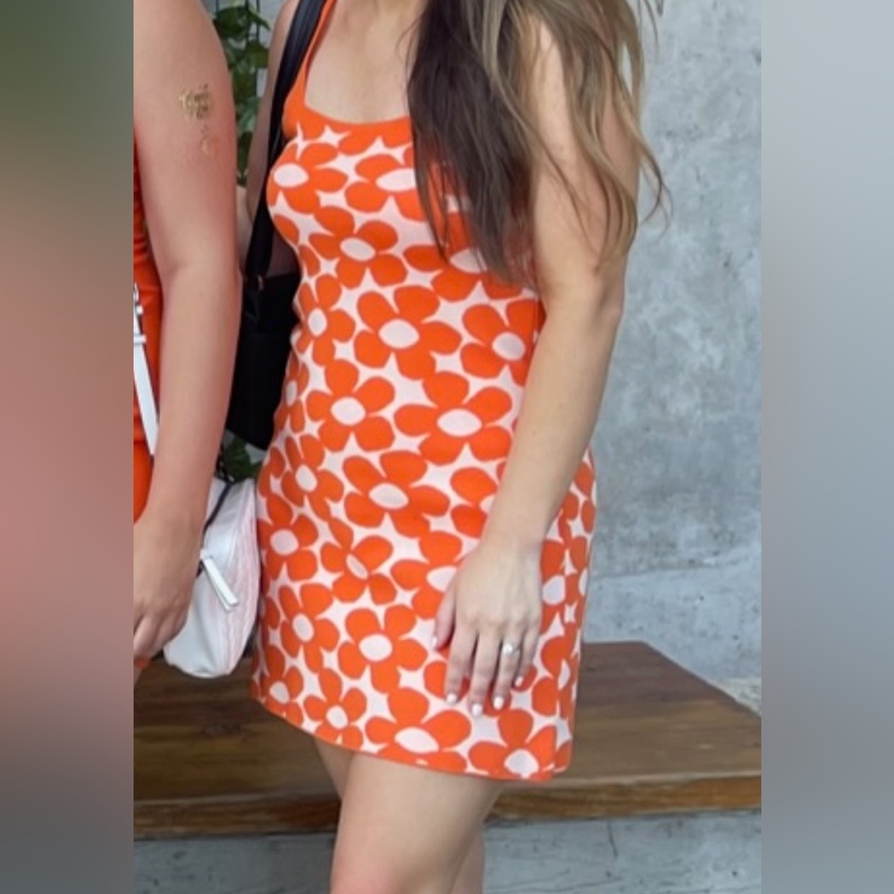 Zara Orange Mini Dress 80s Floral Small